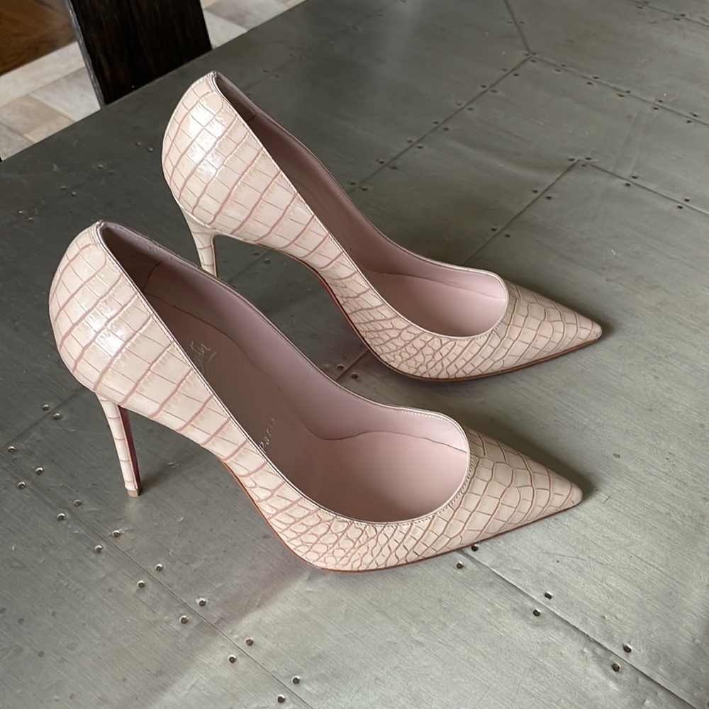 Christian Louboutin kate 100mm croc print leche beige stiletto sz 38 - Picture 2 of 10